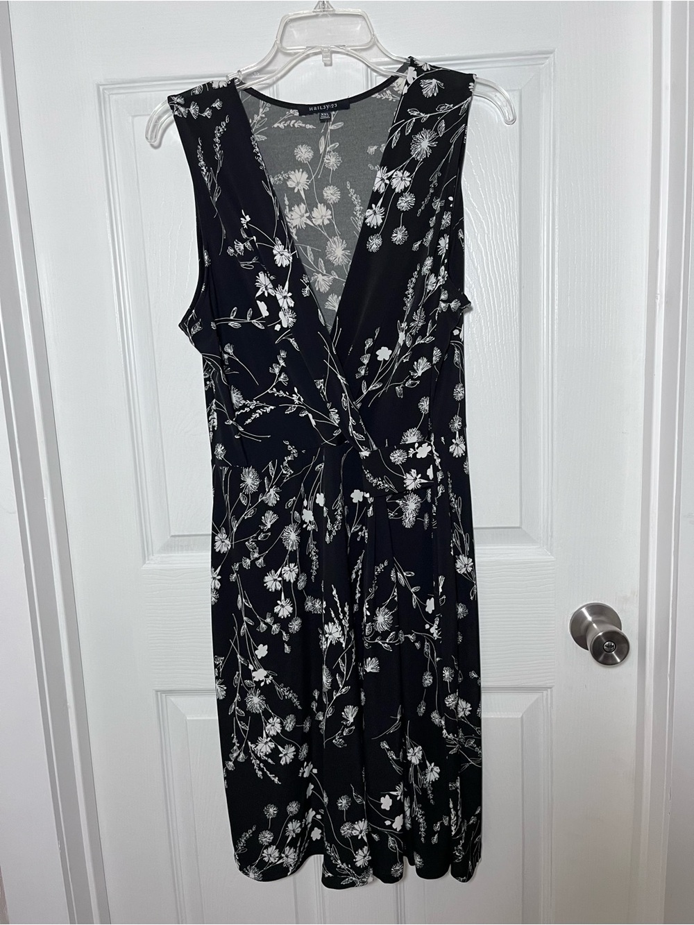 Hail3y:23 Black Floral Sleeveless Faux-Wrap Dress